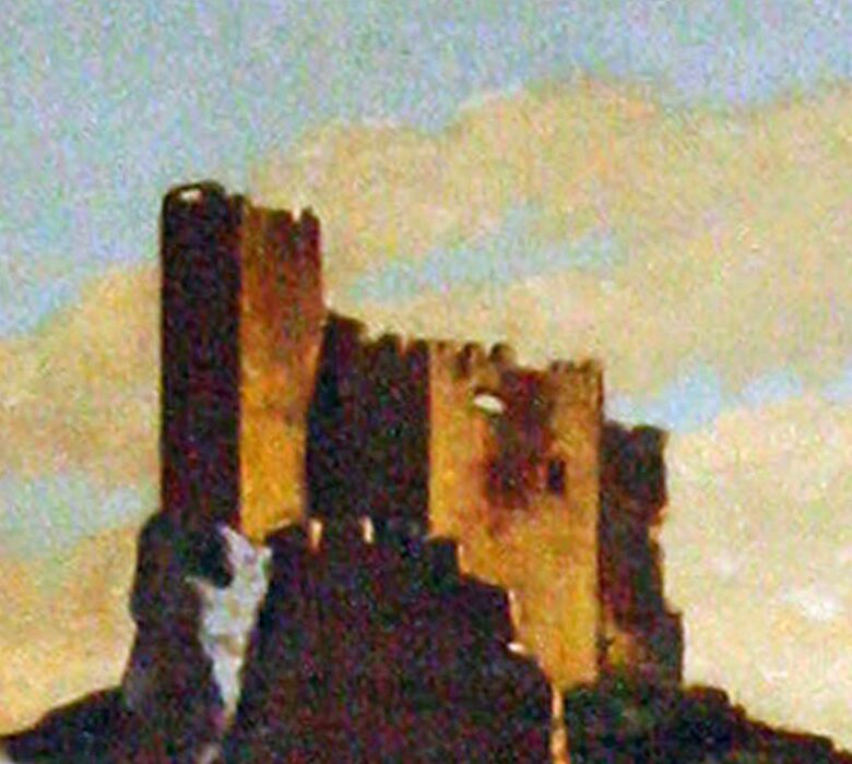 The castle dominated by the watchtower two centuries ago (painting by Gabriel Madier)